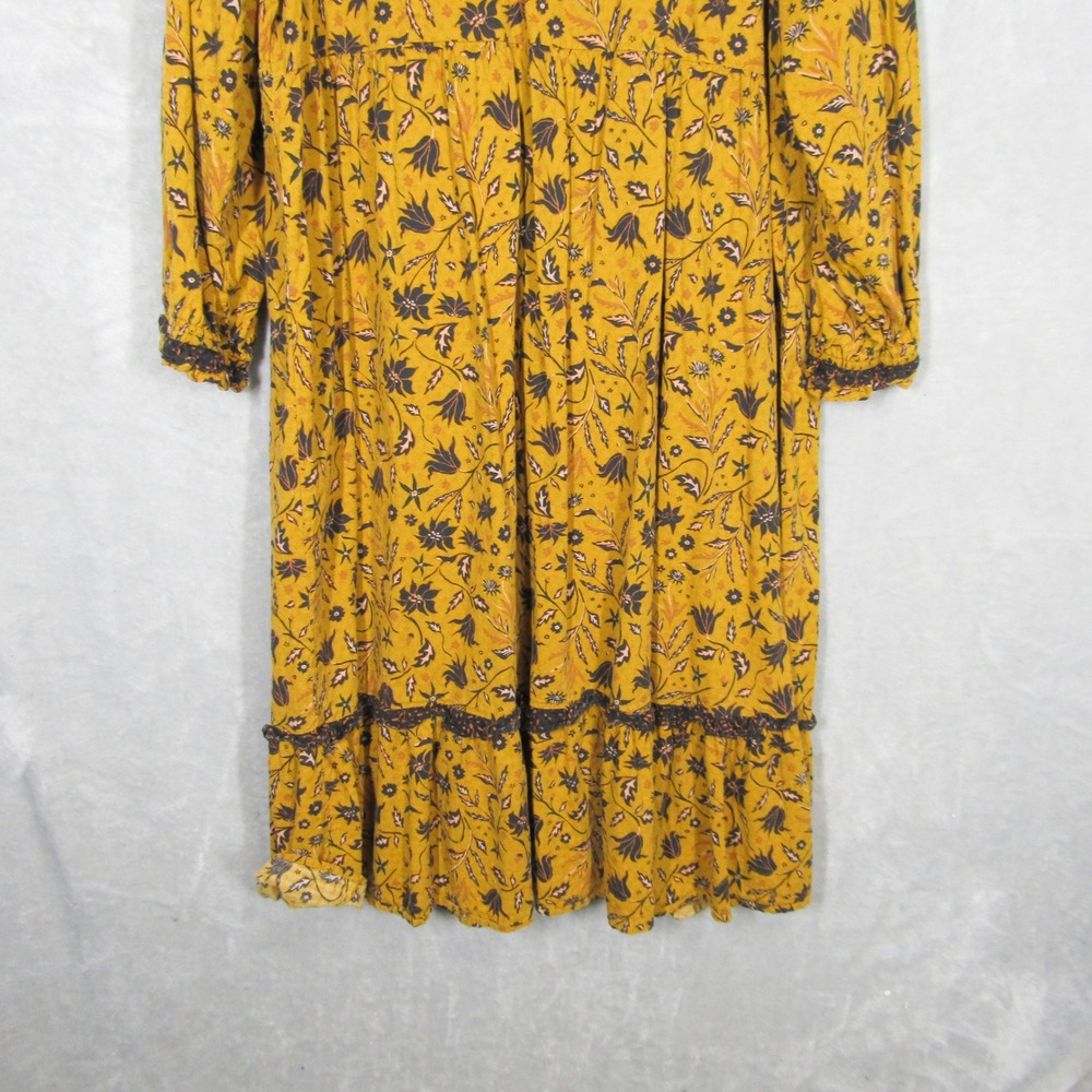 Universal Thread Mustard Yellow Floral Boho Midi Dress XXL Long Sleeve Cotton - Picture 13 of 14